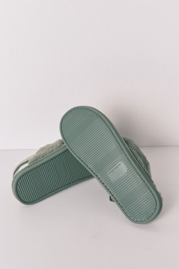 Women'secret Pantuflas para casa de piel verde verde