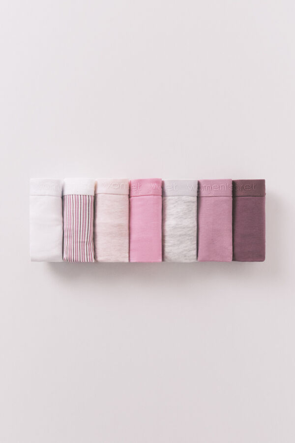 Women'secret Pack de 7 tangas de algodón con estampado rosa blanco