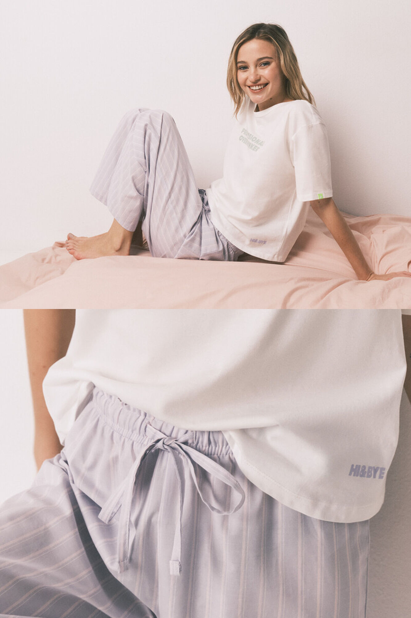 HI&BYE Pijama larga estampado de rayas 100% algod&oacute;n azul