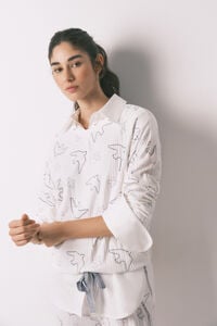Women'secret Pijama larga acanalada con estampado de p&aacute;jaros blanco