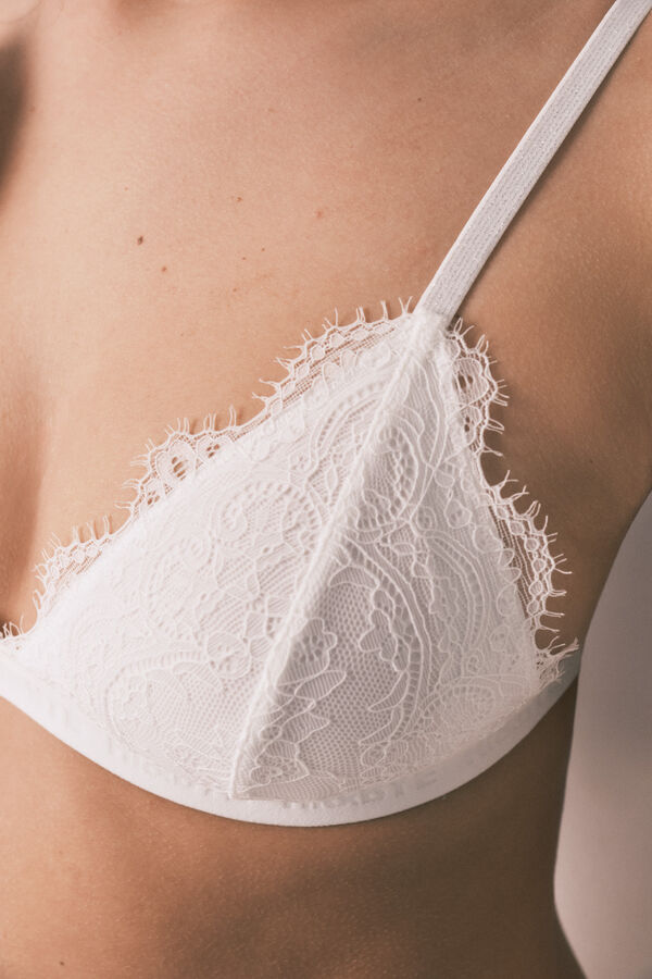 HI&BYE Brasier triangular de encaje blanco marfil