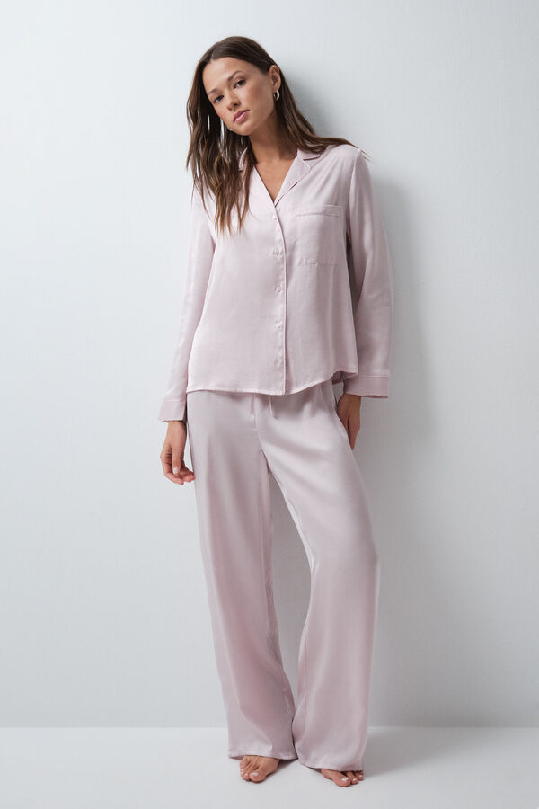 Women'secret Pijama larga camisera satinada rosa rosa