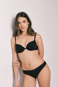 Women'secret Tanga de microfibra rayada y encaje negra