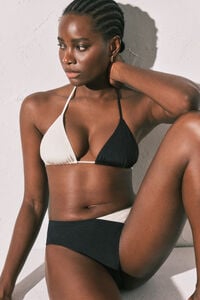 Women'secret Panty de bikini de tiro alto color block blanco y negro