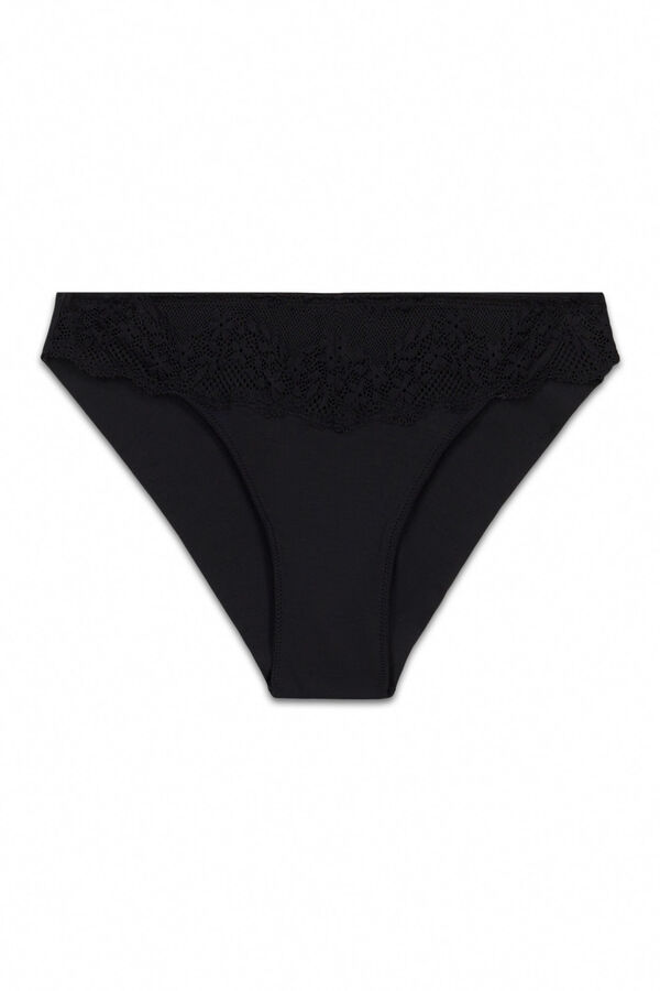 Women'secret Panty cl&aacute;sica de modal y encaje negra negro
