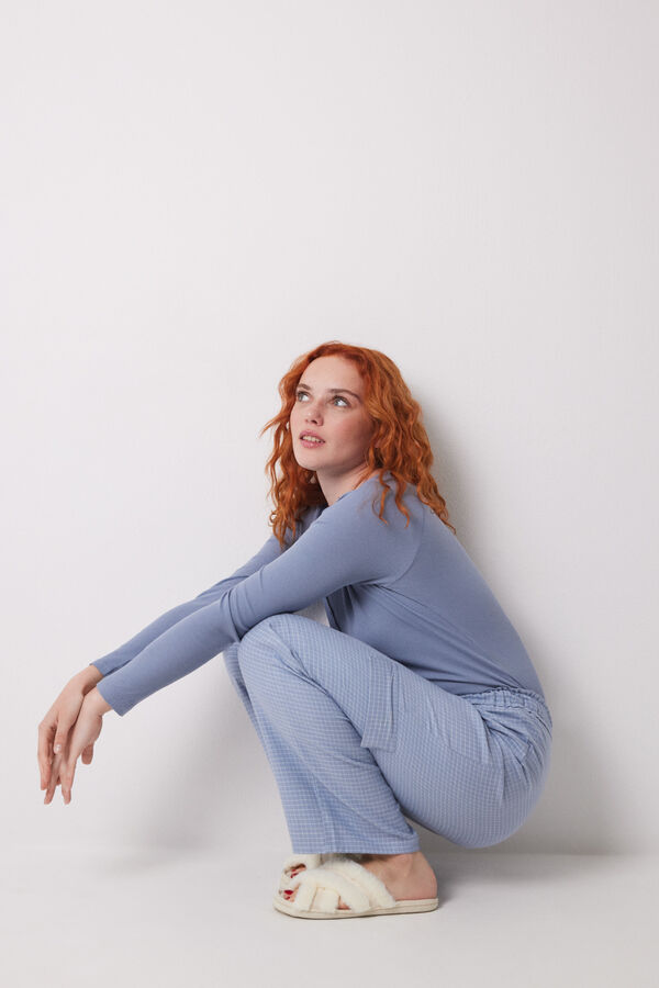 Womensecret Pantalón cargo largo con estampado de cuadros azul