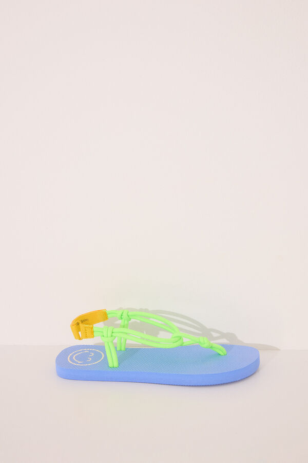 Womensecret Chanclas Smiley con tirantes de cuerda verde blanco