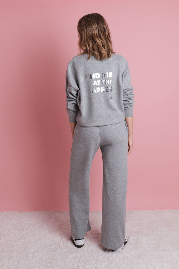 HI&BYE Pantalón largo acampanado de felpa gris gris