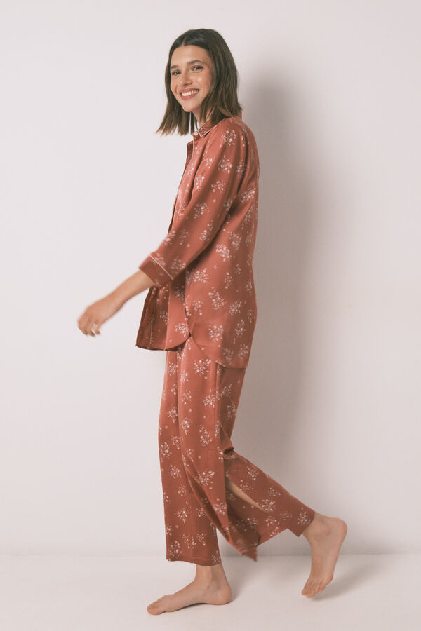 Womensecret Pijama camisera largo de satén naranja rosa
