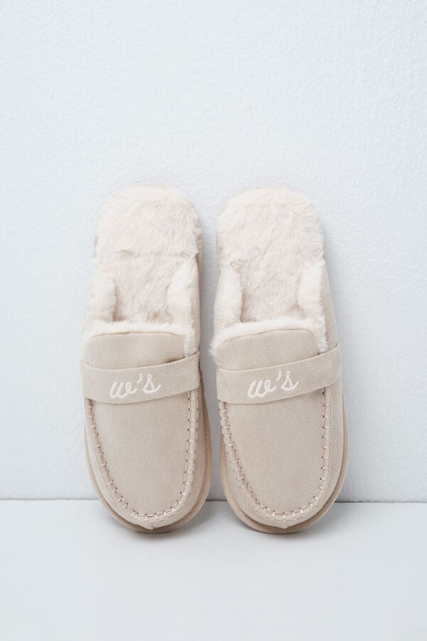 Women'secret Pantuflas mocas&iacute;n forradas beige marfil
