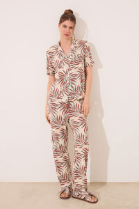Womensecret Pijama camisera con estampado de hojas café