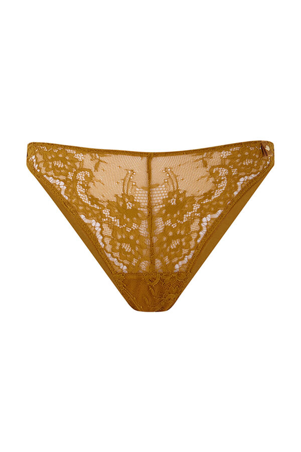 Womensecret Panty clásico encaje y microfibra dorado amarillo