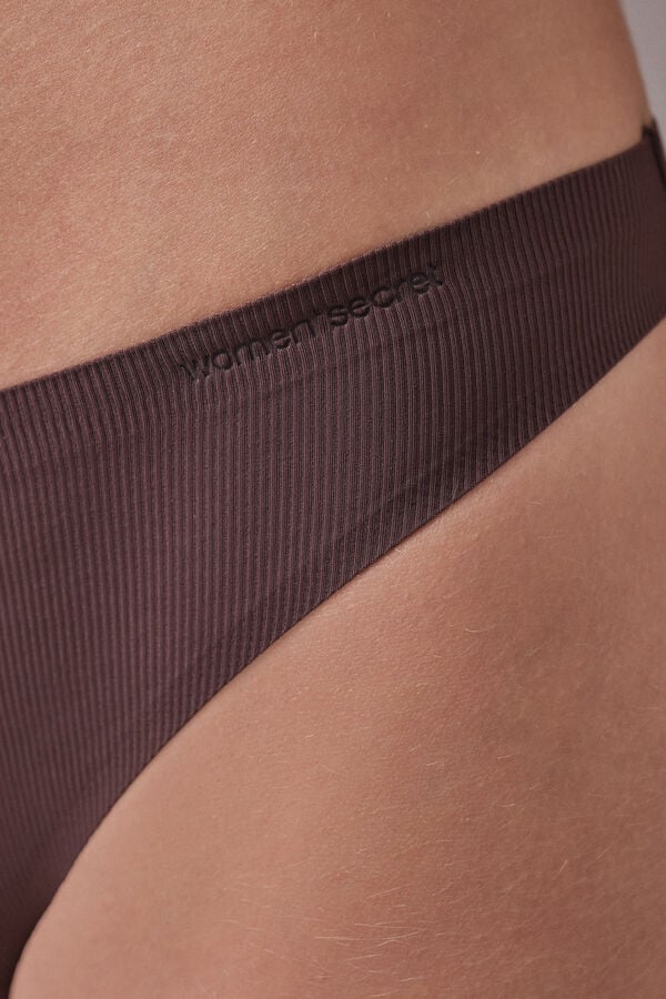 Women'secret Panty brasile&ntilde;o de microfibra y tul caf&eacute; caf&eacute;
