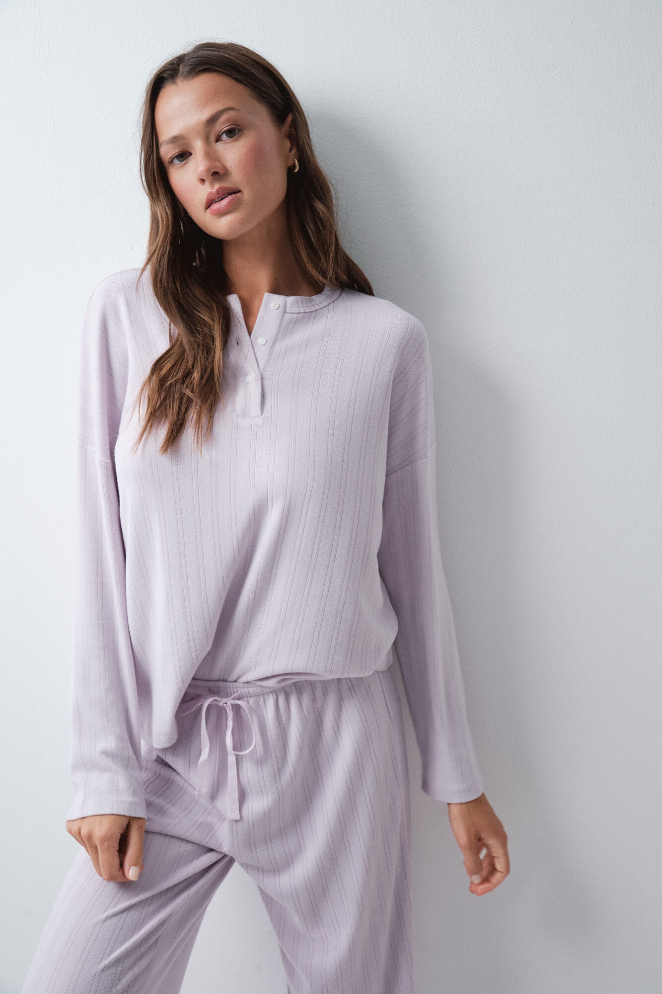 Women'secret Pijama larga de rayas malva