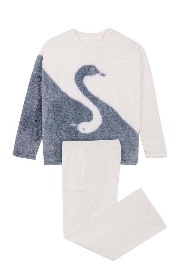 Womensecret Pijama larga pelo esponjoso cisne azul