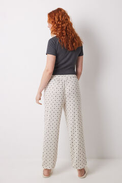 Womensecret Pantalón largo carrot con estampado de cuadros y flores marfil