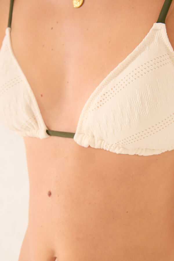 Womensecret Top de bikini triangular con textura beige marfil