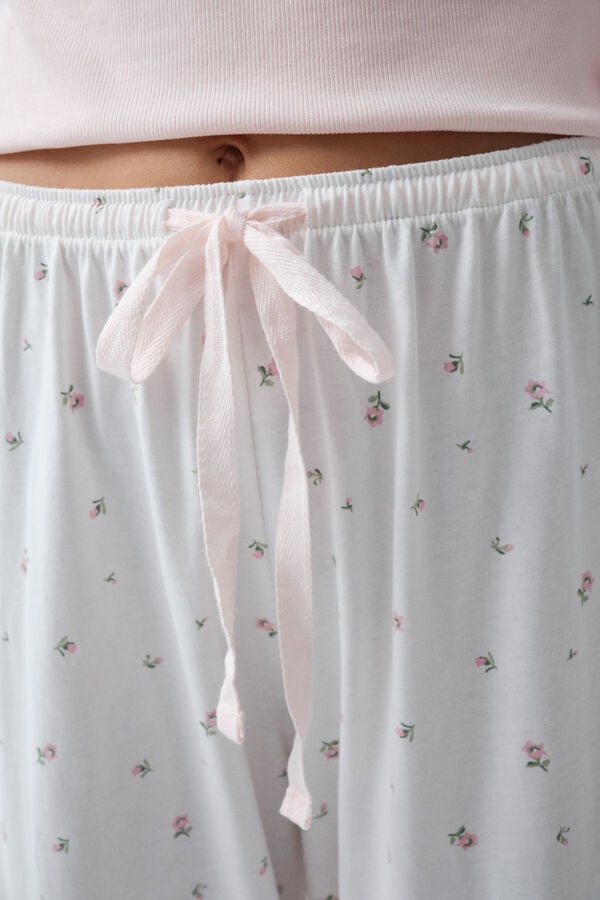 Women'secret Pijama larga de manga corta de algod&oacute;n con estampado floral rosa claro rosa