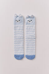 Women'secret Calcetines de pelo largo con estampado de oso en 3D azul