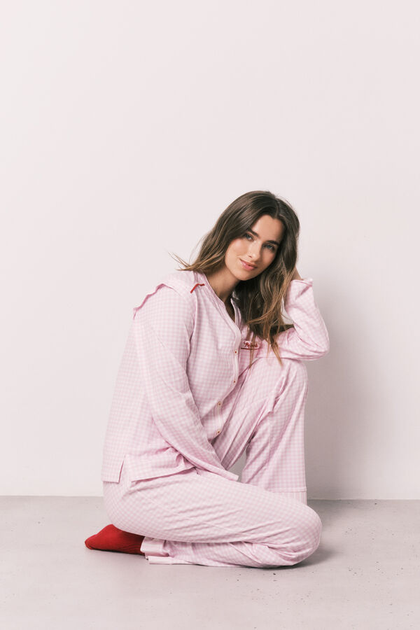 Women'secret Pijama larga cuello mao de algod&oacute;n rosa