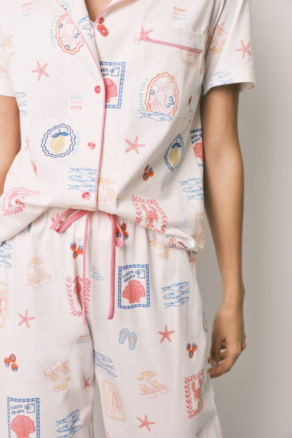 Women'secret Pijama camisera larga estampada multicolor blanca estampado