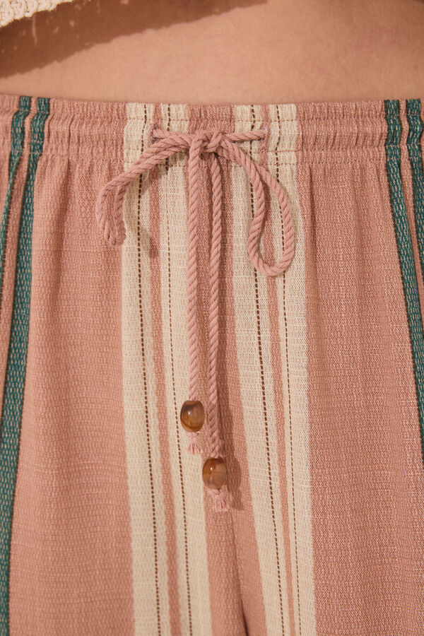 Womensecret Pantalón de viscosa con estampado de rayas marrones café