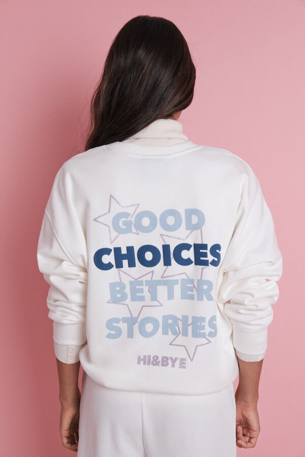 HI&BYE Sudadera de forro polar blanca con logo marfil