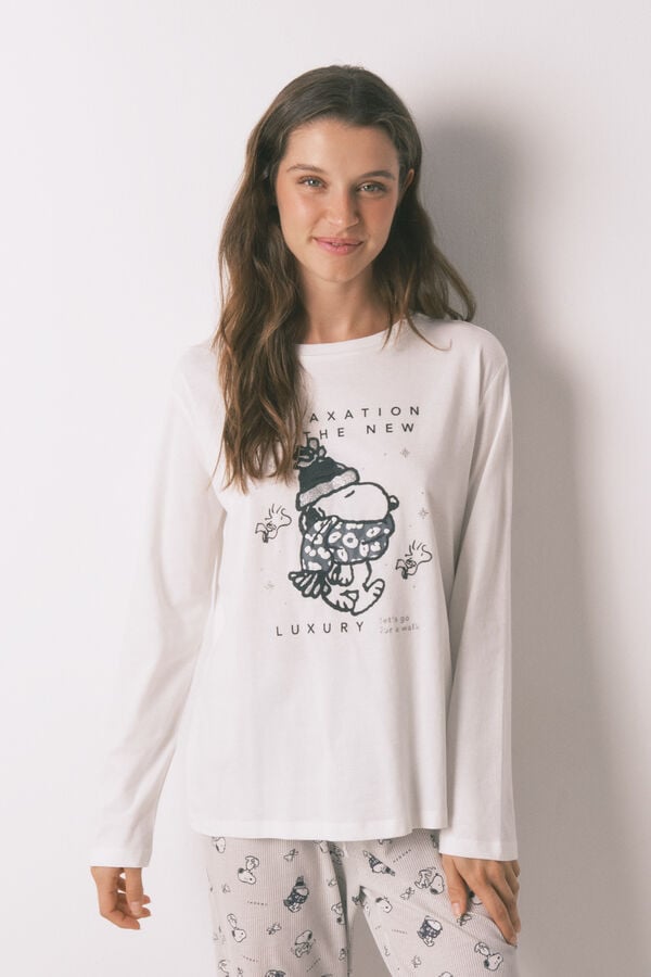 Women'secret Pijama larga de Snoopy 100% algodón blanco