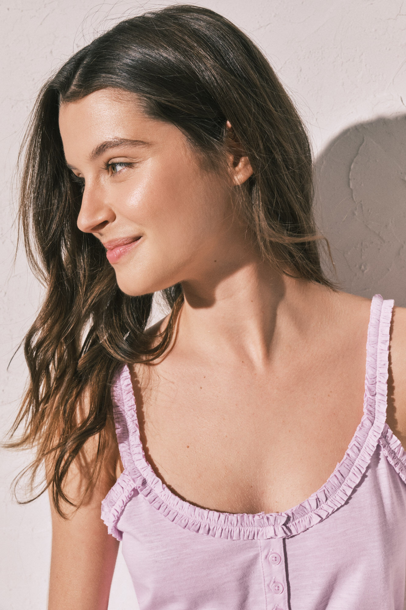 Women'secret Playera de tirantes con volantes de algod&oacute;n rosa