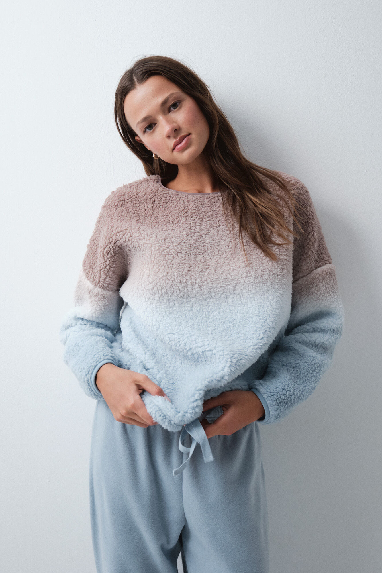 Women'secret Pijama larga de borreguito y polar degradado