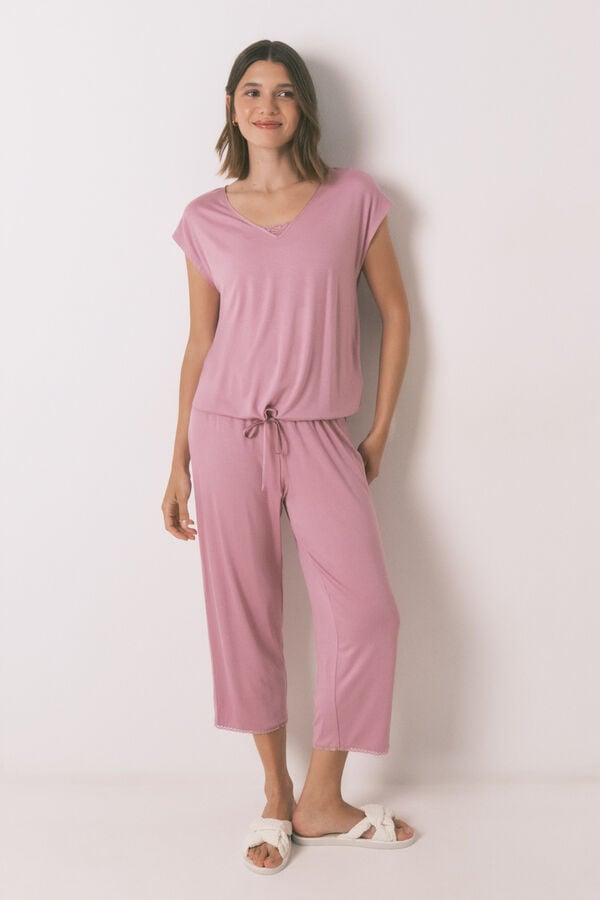 Womensecret Pijama Capri de viscosa rosa de soft touch rosa