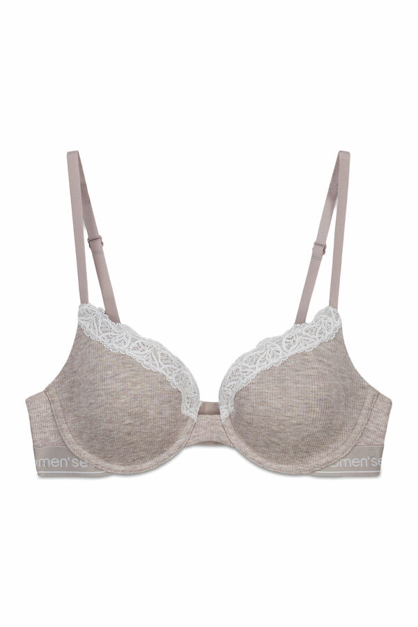 Women'secret Brasier cl&aacute;sico acanalado de algod&oacute;n marr&oacute;n BEAUTIFUL nude