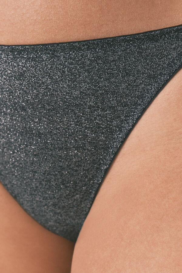 Womensecret Tanga de terciopelo negro y lurex negro
