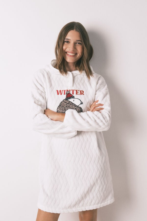 Women'secret Camis&oacute;n corto de forro polar con capucha blanca de Snoopy blanco