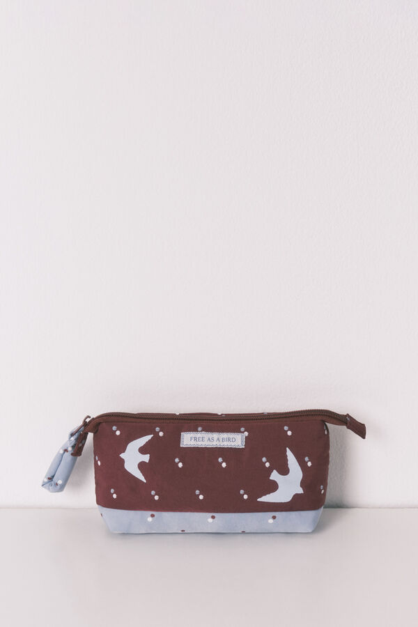 Women'secret Neceser peque&ntilde;o estampado de p&aacute;jaros granate p&uacute;rpura