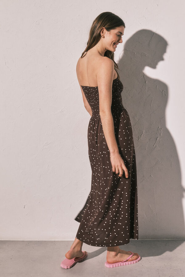 Women'secret Vestido largo strapless estampado de puntos estampado