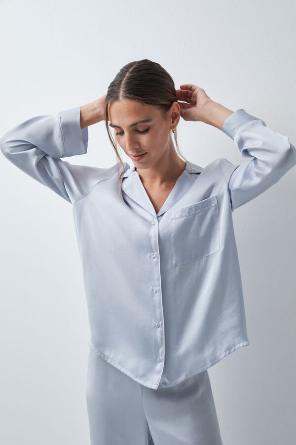 Women'secret Pijama larga camisera satinada azul azul