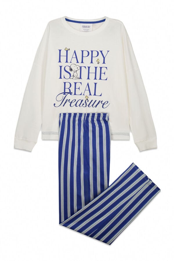 Women'secret Pijama larga Snoopy Happy de algod&oacute;n marfil