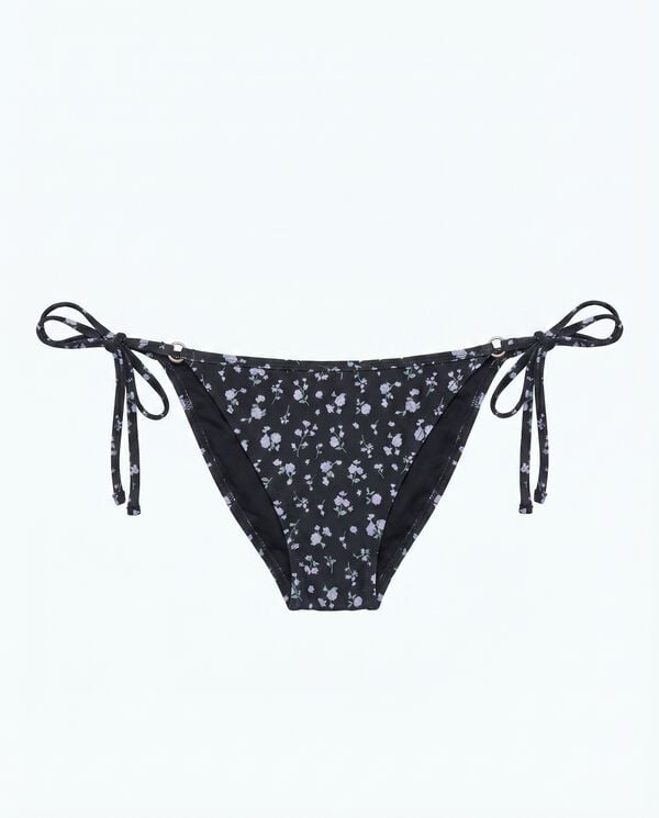 Women'secret Panty de bikini cl&aacute;sica de tiras con mini flores azules negro