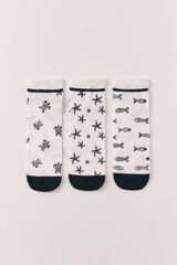 Women'secret Pack 3 calcetines cortos estampados marinos azul estampado
