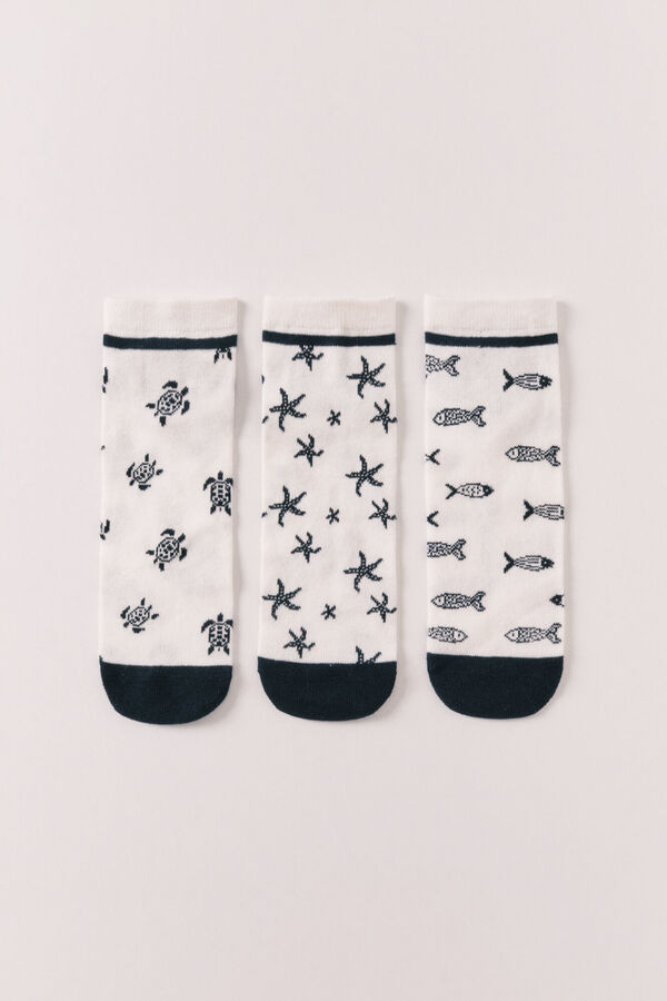 Women'secret Pack 3 calcetines cortos estampados marinos azul estampado