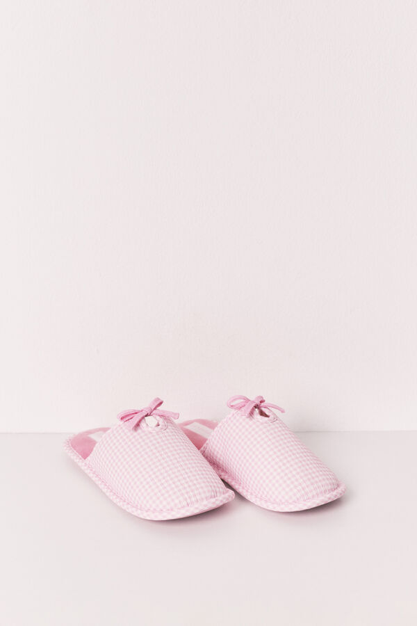 Women'secret Pantuflas estampado vichy con lazo rosa rosa