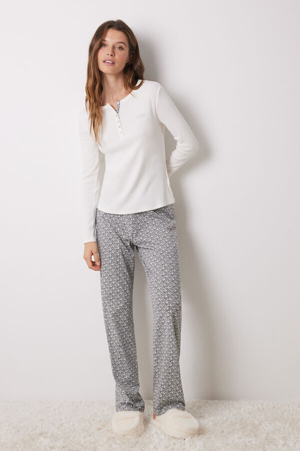 Womensecret Pijama larga paisley blanca gris