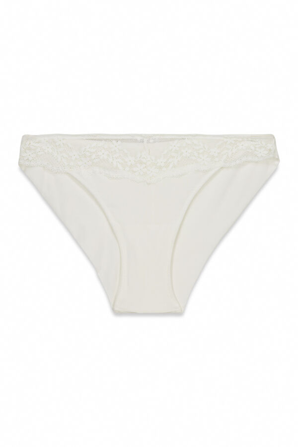 Women'secret Panty cl&aacute;sica de modal y encaje blanca caf&eacute;
