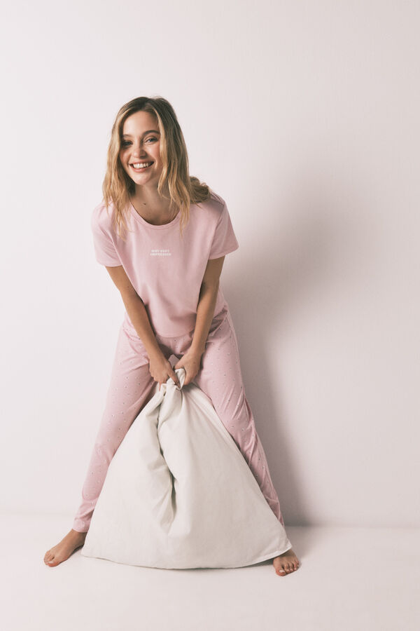 HI&BYE Pijama larga de algod&oacute;n rosa con estampado de mini flores rosa
