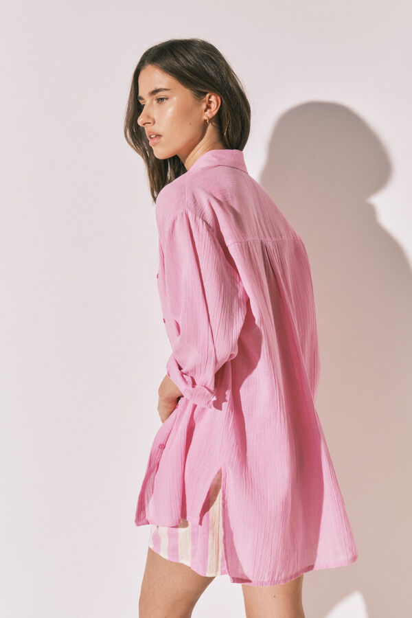 Women'secret Playera de dormir larga de algod&oacute;n rosa rosa