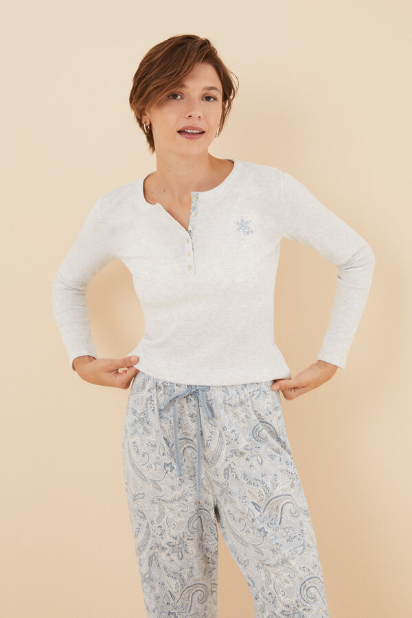 Womensecret Pijama larga canalé y algodón Paisley gris