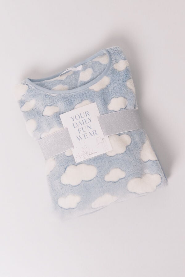 Women'secret Pijama larga polar mousse nubes azul