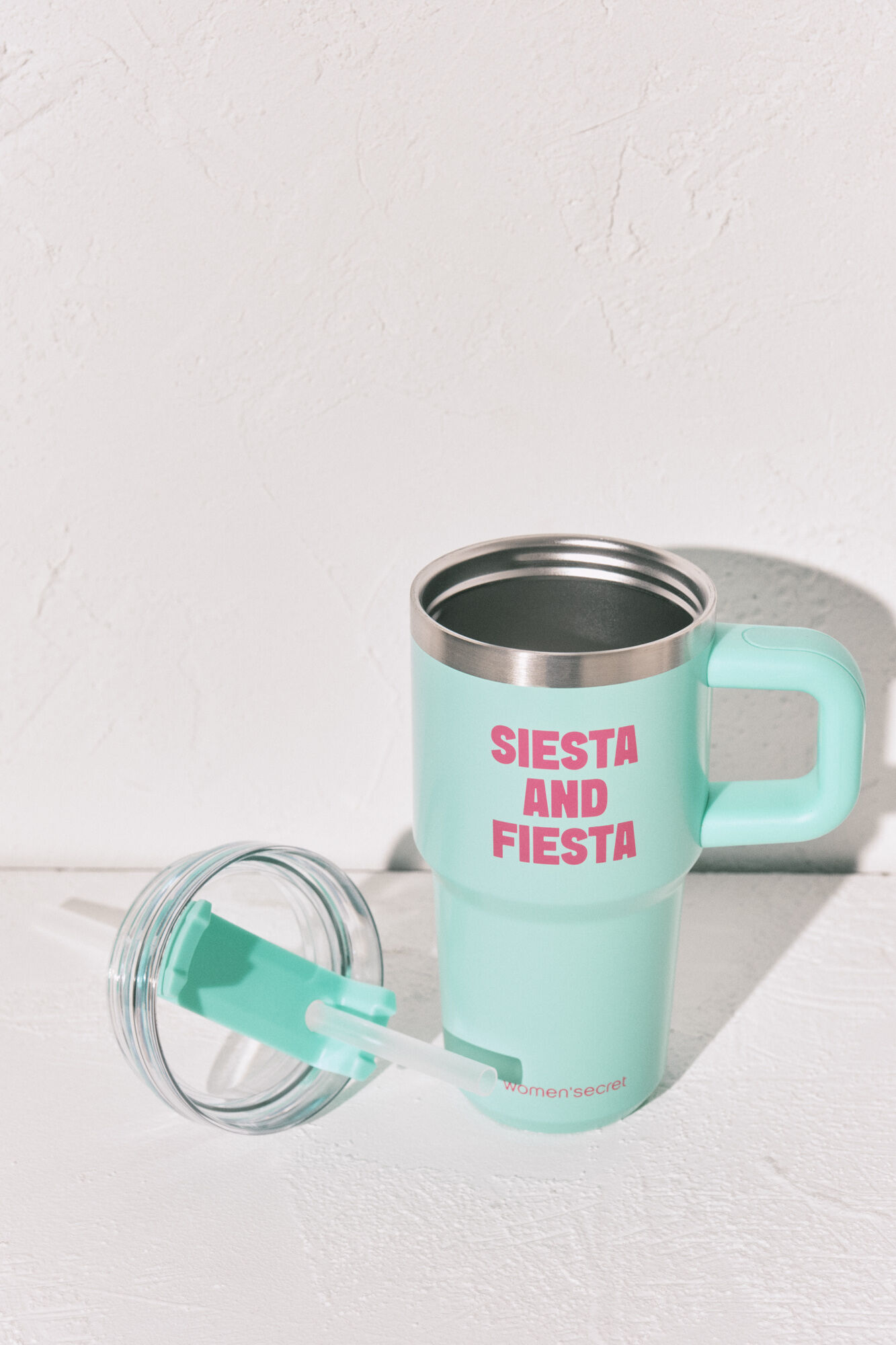 Women'secret Botella de acero inoxidable con asa azul
