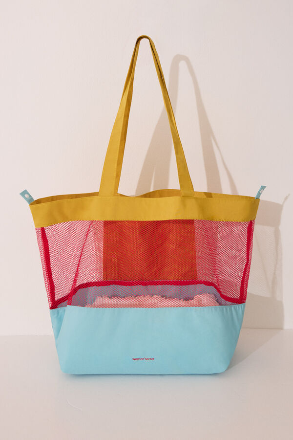 Womensecret Bolsa de bolsa de malla y nailon con estampado blanco. blanco
